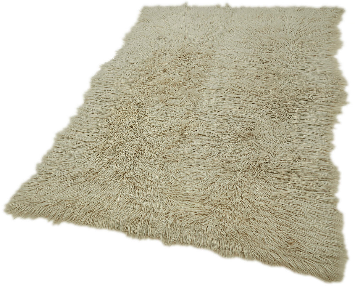 Timvi Vintage Tulu Bej ve Yeşil Düz El Dokuma Halı 130x220 cm 45716 – doku yakın çekim