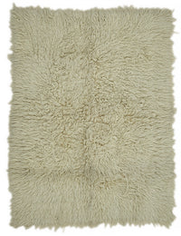 Timvi Bej Yeşil Düz Modern Vintage Shaggy El Dokuma Halı 151x202 cm