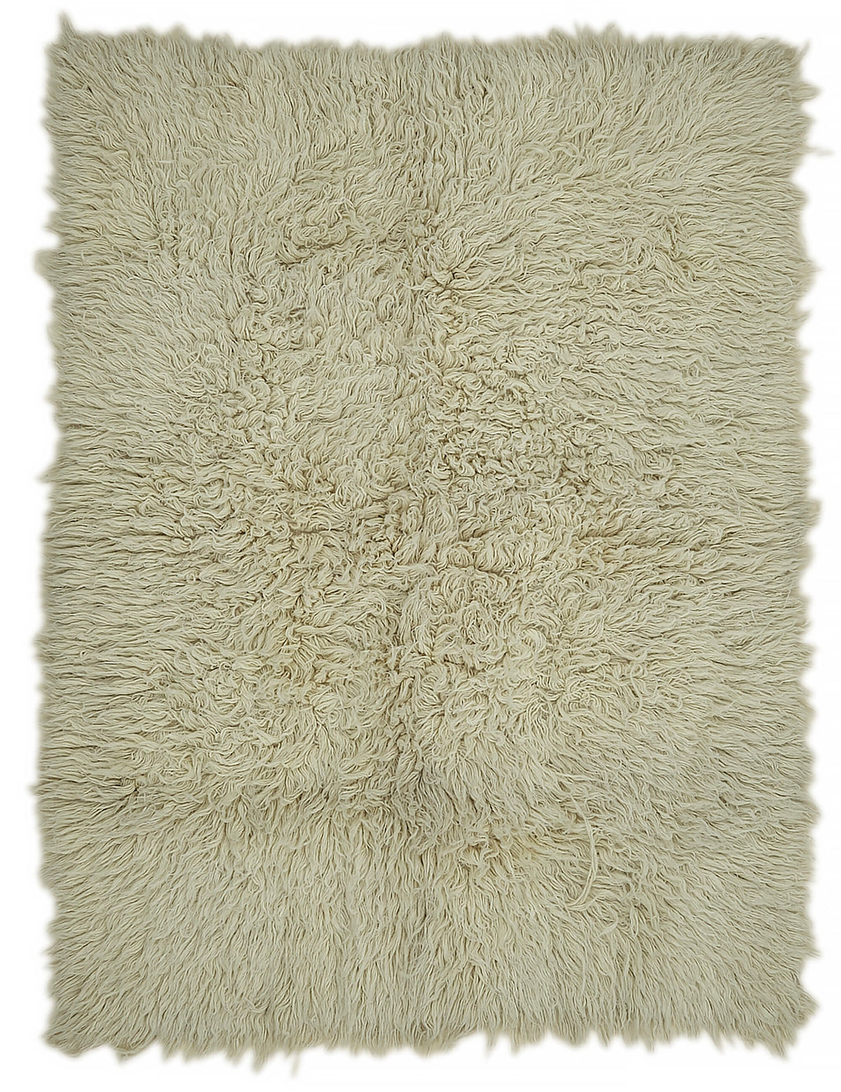 Timvi Bej Yeşil Düz Modern Vintage Shaggy El Dokuma Halı 151x202 cm