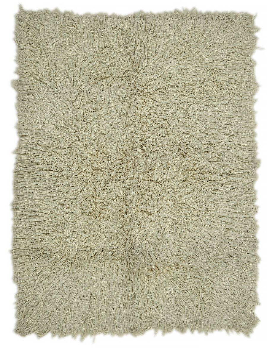 Timvi Bej Yeşil Düz Modern Vintage Shaggy El Dokuma Halı 151x202 cm