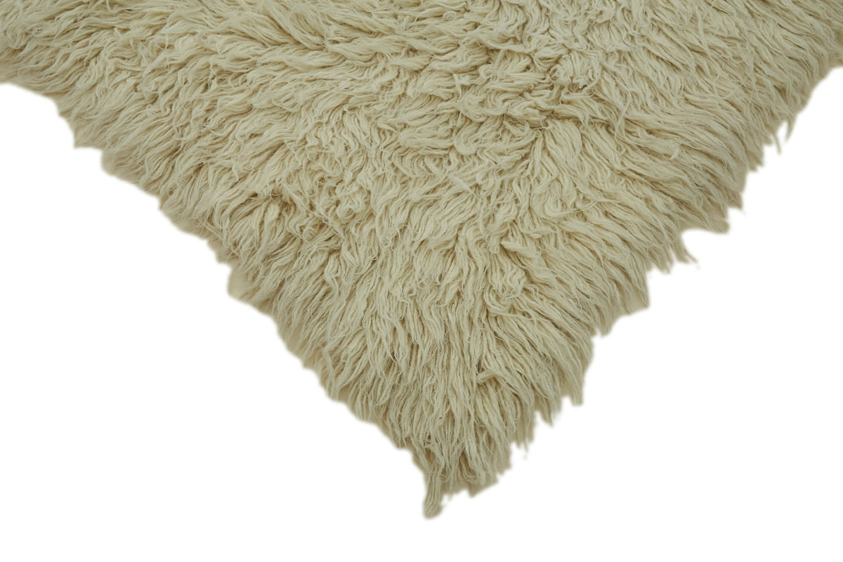 Timvi Bej Yeşil Düz Modern Vintage Shaggy El Dokuma Halı 151x202 cm – detay görünümü