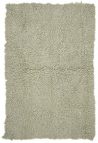 Timvi Düz Yeşil Halı Bej Rengi Shaggy Dokuma 153x235 cm