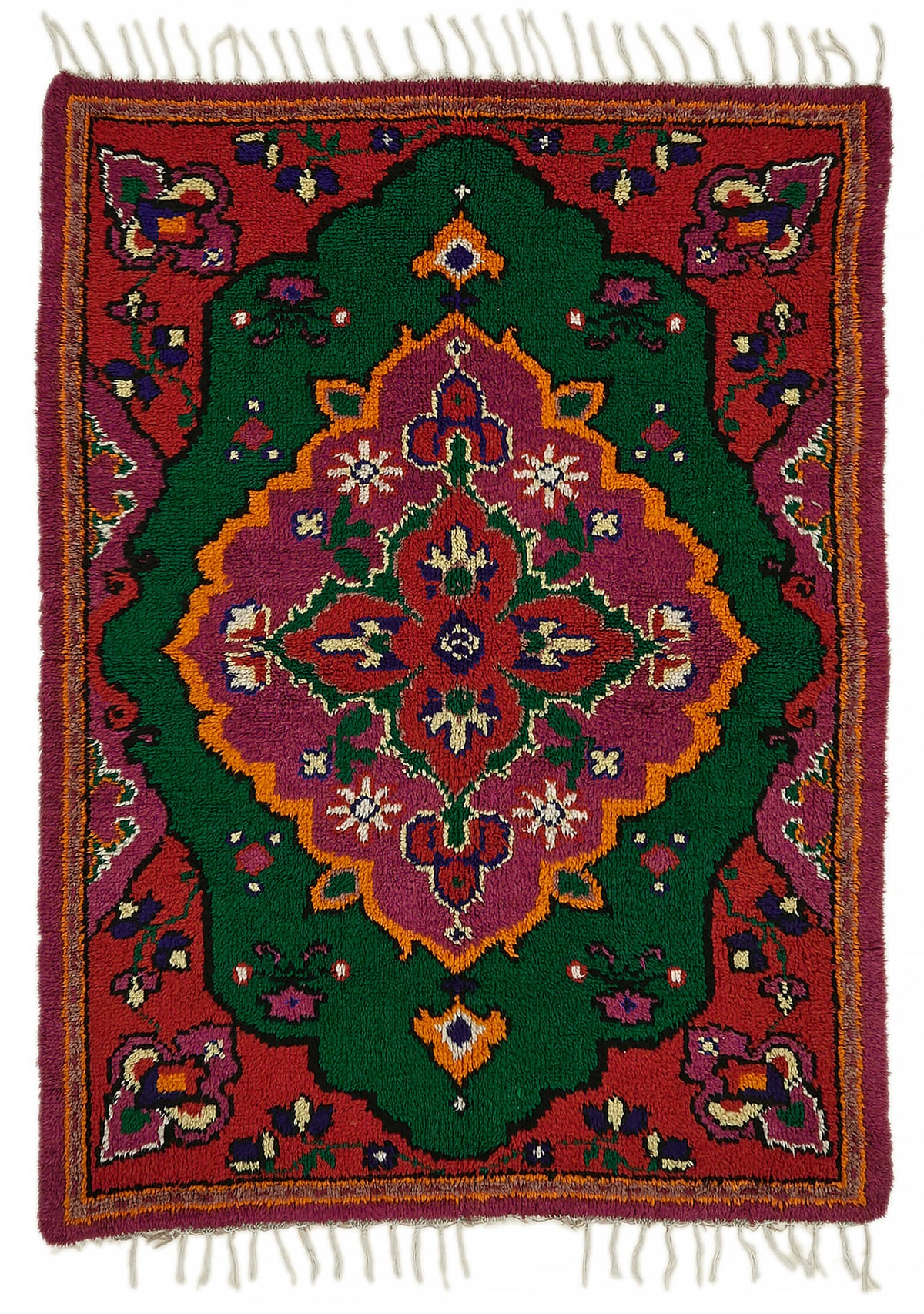 Timvi Kırmızı Yeşil Madalyon Desenli El Dokuma Halı 162x220 cm