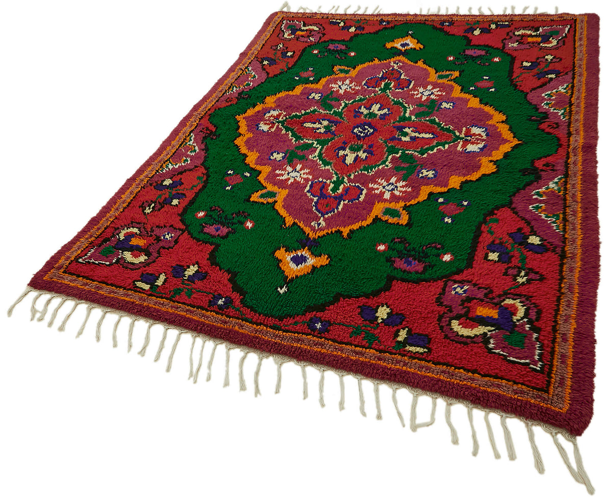 Timvi Kırmızı Yeşil Madalyon Desenli El Dokuma Halı 162x220 cm – doku yakın çekim