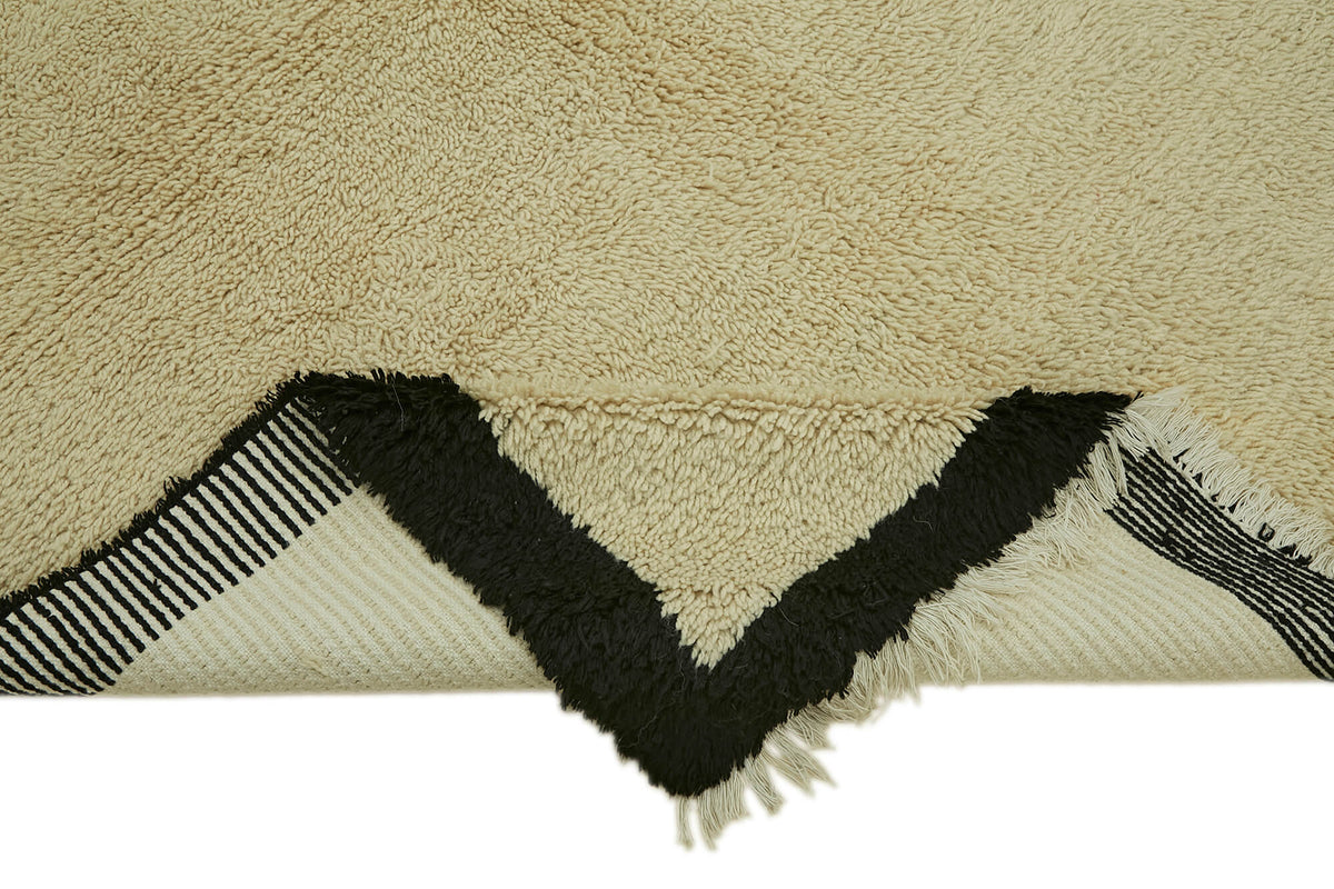Timvi Siyah Krem Halı Modern Bordürlü Tulu Dokuma 145x193 cm – kenar detayı