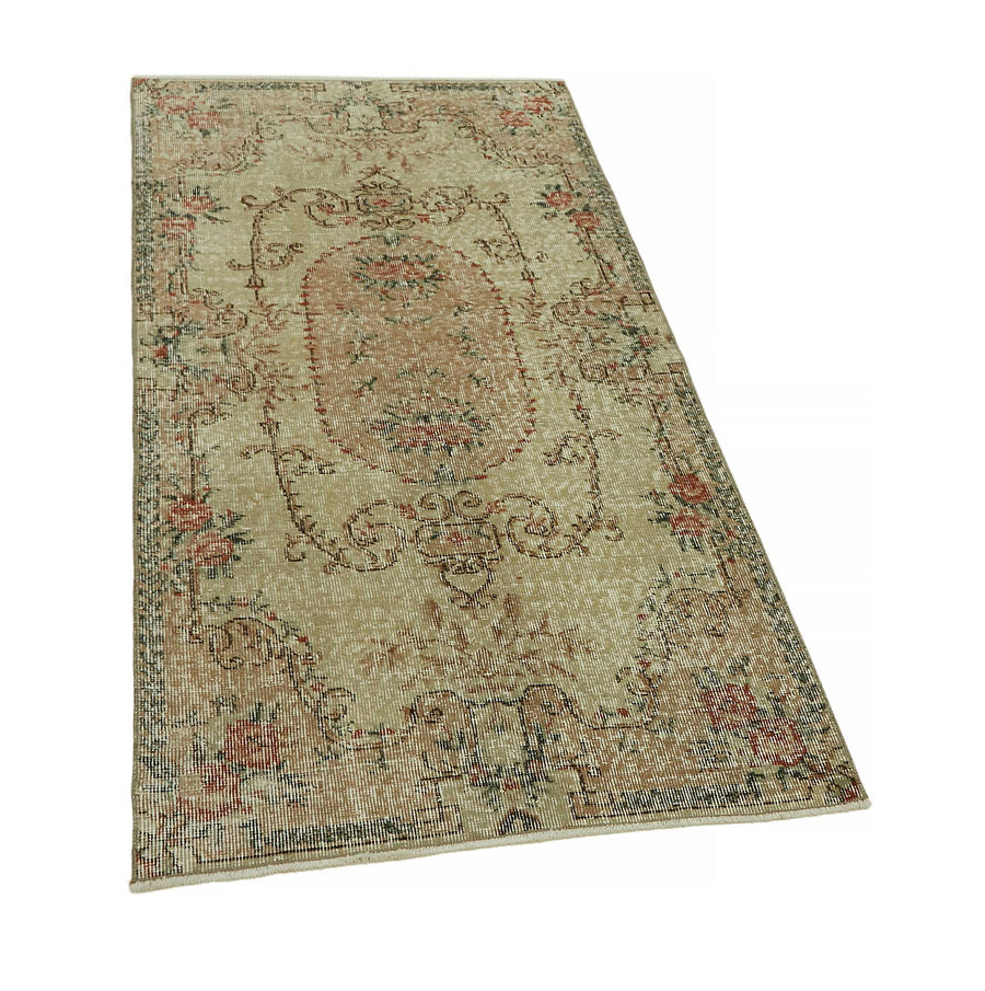 Tavik Bej Halı Gül Kurusu Çiçekli Vintage El Dokuma 88x173 cm – genel görünüm