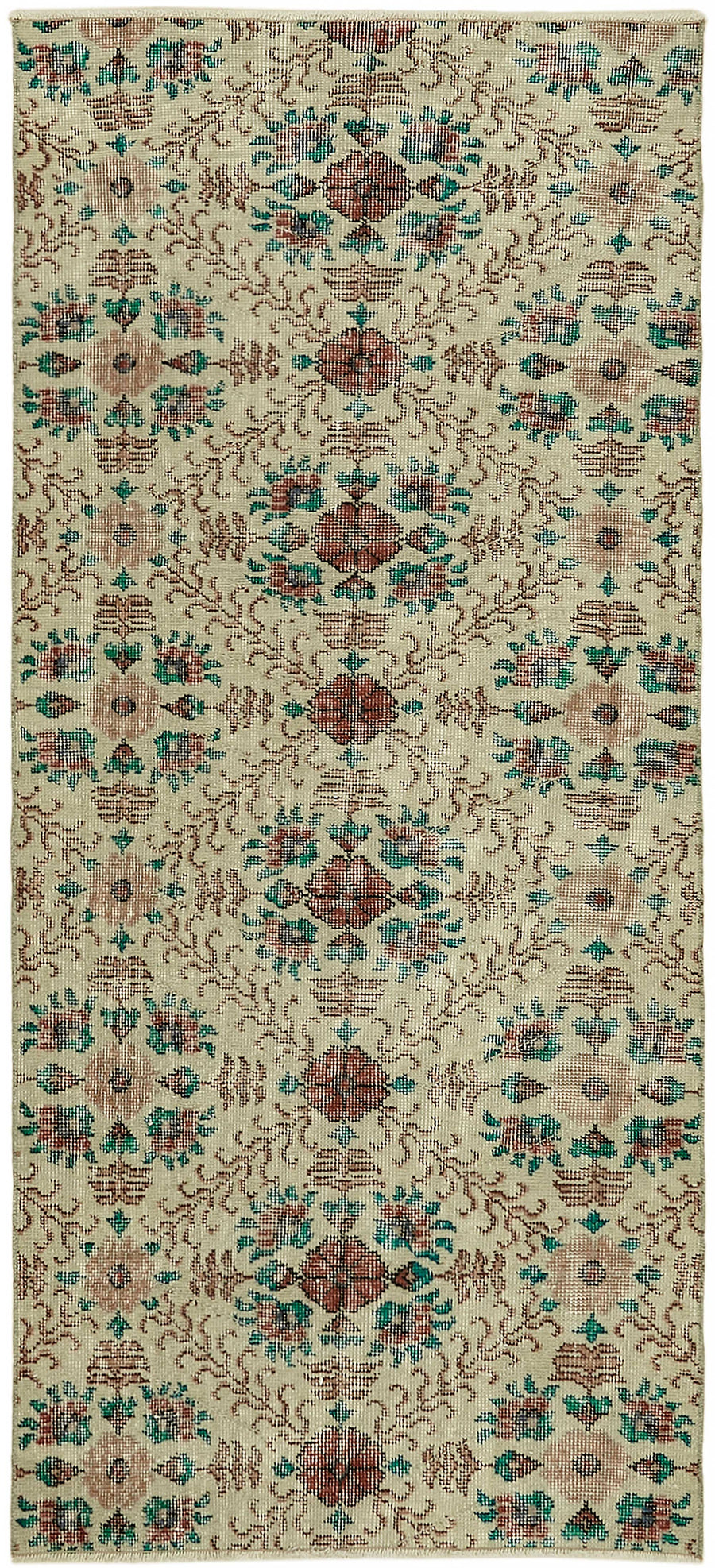 Tavik Vintage Bej Çiçek Desenli El Dokuma Halı 83x183 cm