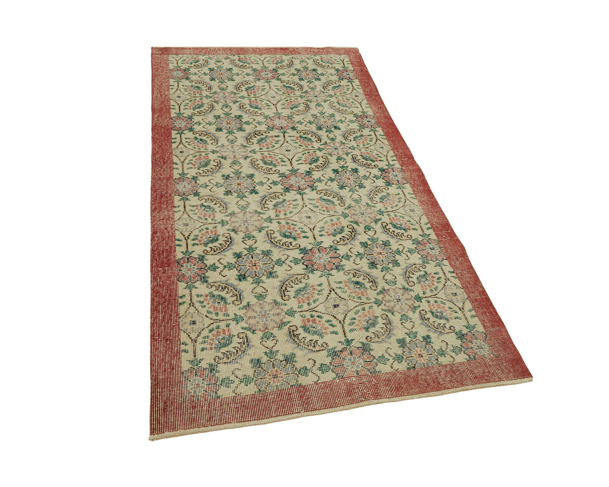 Tavik Çiçek Desenli Krem ve Kırmızı El Dokuma Halı 109x209 cm – genel görünüm