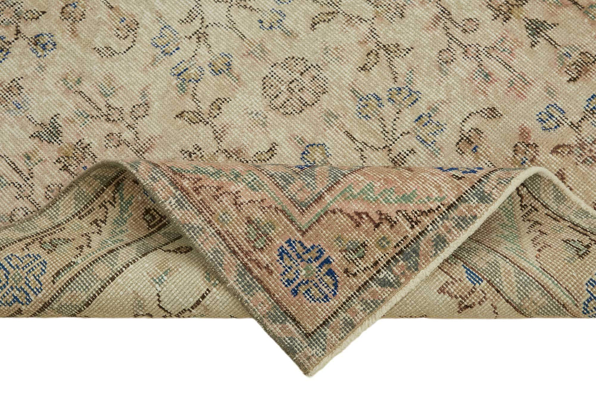 Tavik Lacivert Bej Halı Çiçek Desenli Vintage 118x214 cm – kenar detayı