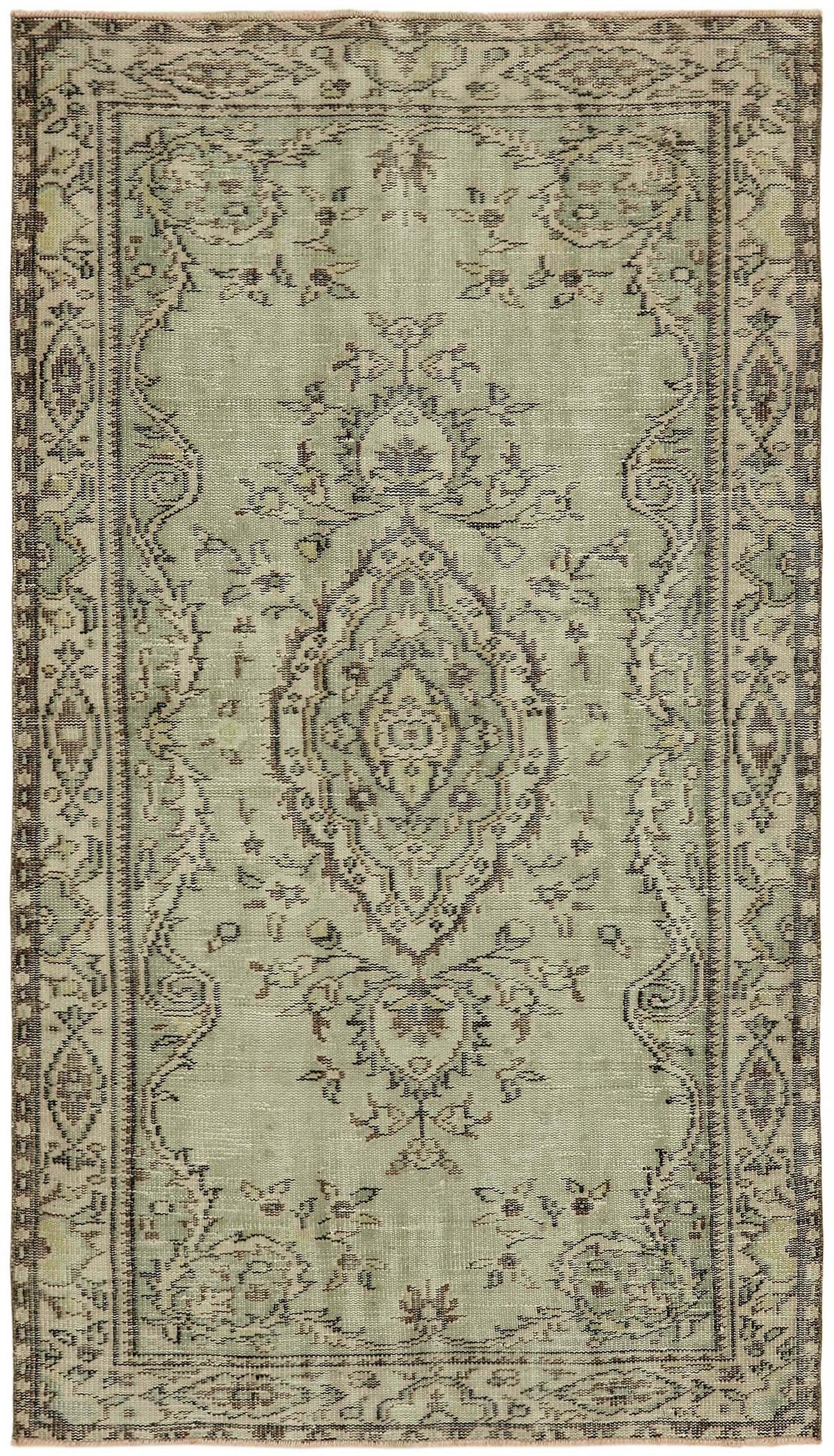 Tavik Yeşil Bej Düz Dokulu Klasik Madalyonlu Halı 124x214 cm
