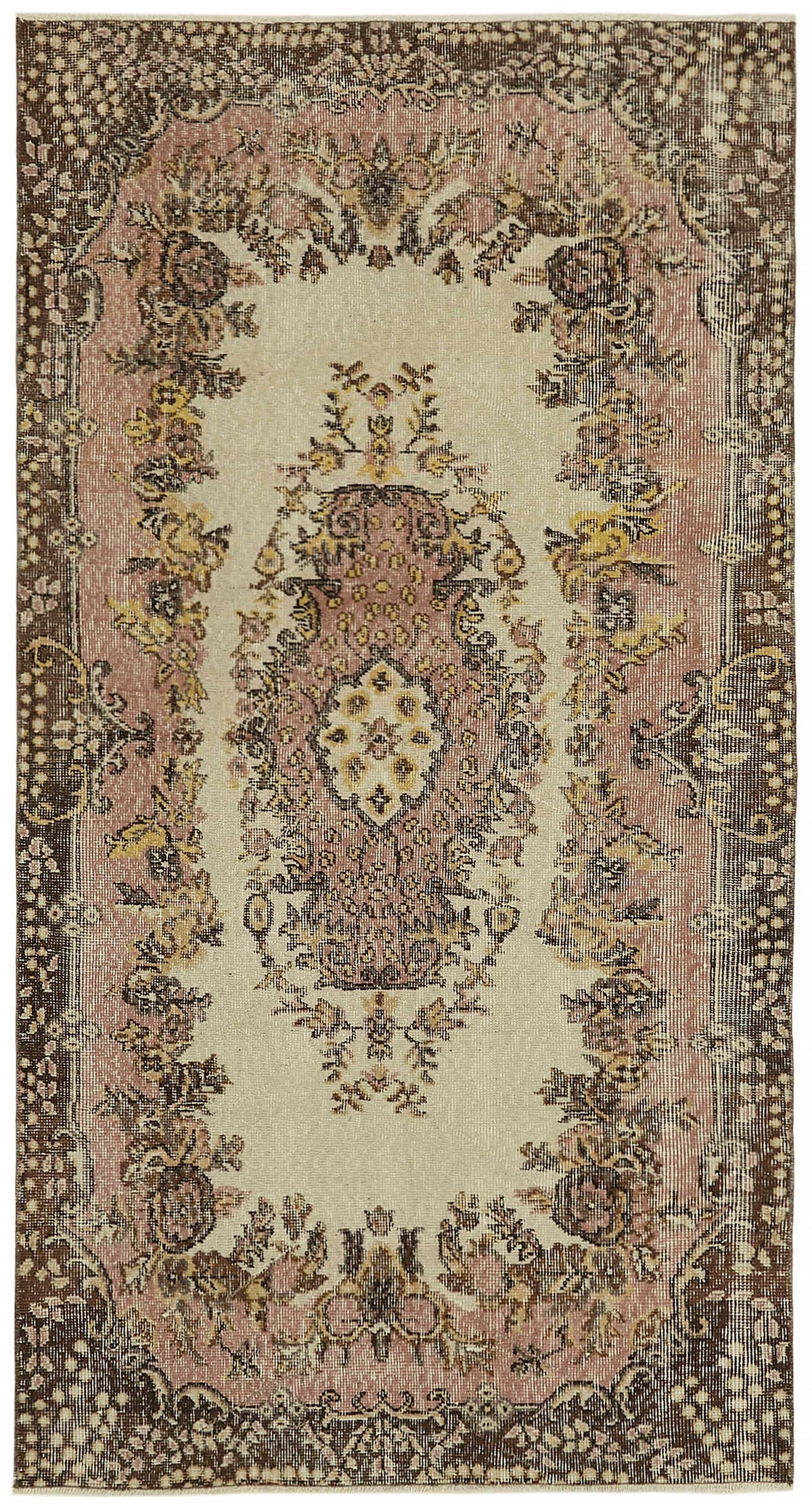 Tavik Vintage Bej Pembe Madalyon Desenli El Dokuma Halı 113x209 cm 45809