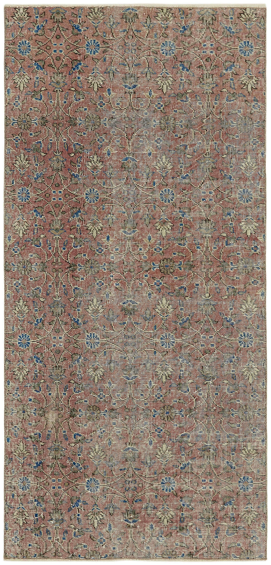 Tavik Vintage Gümüş Pembe Çiçek Desenli El Dokuma Halı 101x210 cm 45823