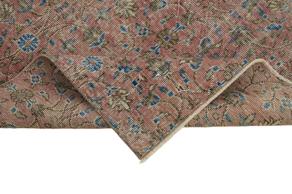 Tavik Vintage Gümüş Pembe Çiçek Desenli El Dokuma Halı 101x210 cm 45823 – kenar detayı
