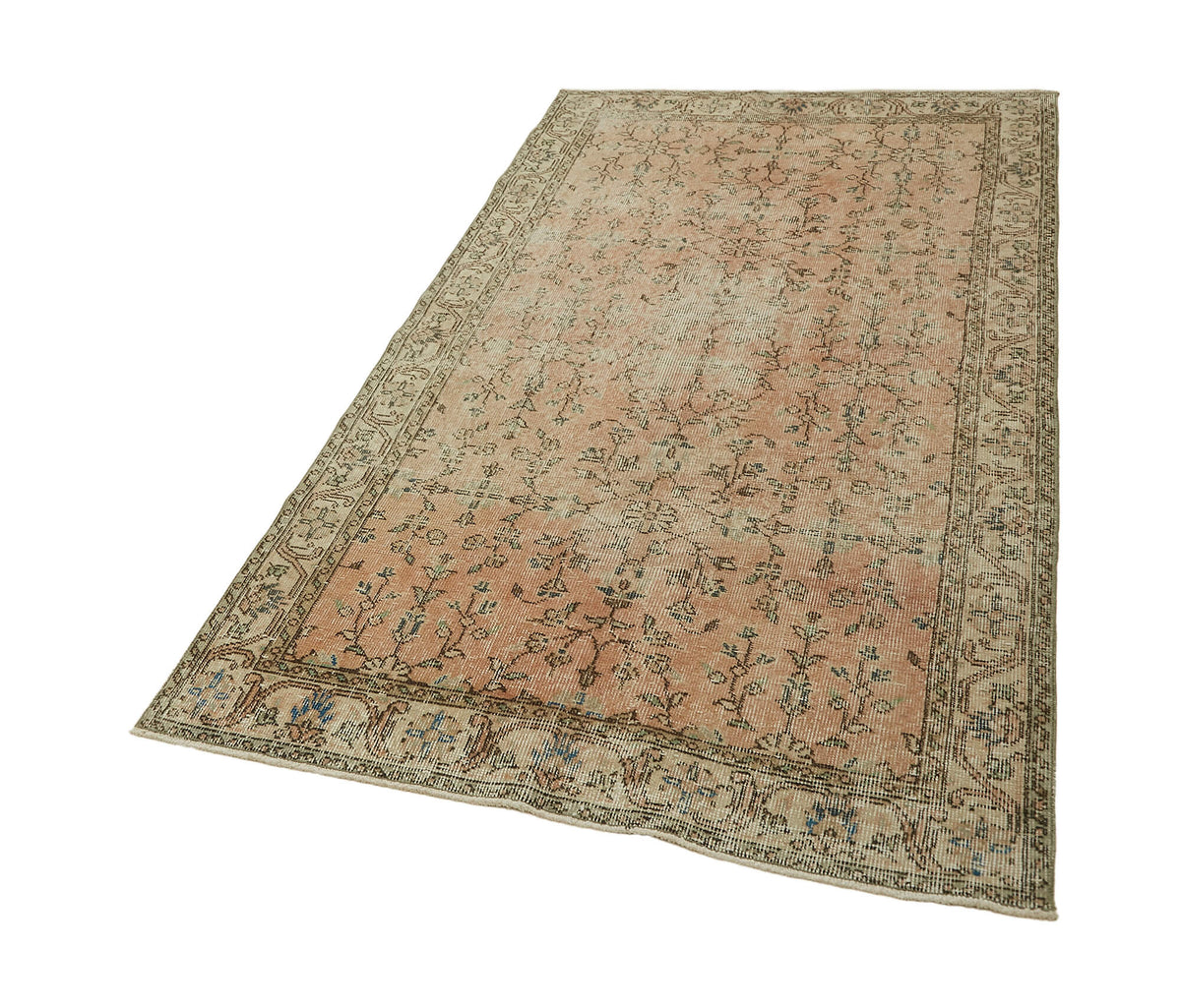 Tavik Çiçek Desenli Somon Pembe El Dokuma Halı 111x202 cm – doku yakın çekim
