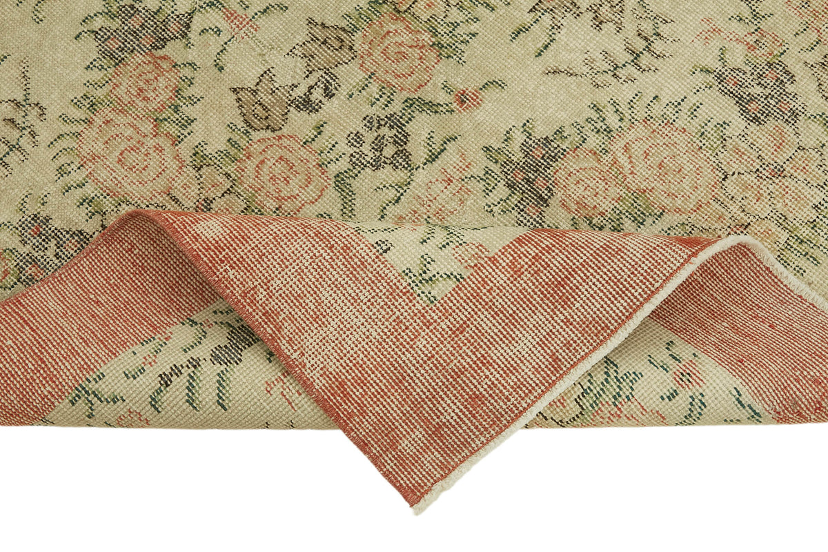 Tavik Vintage Bej Gümüş Çiçek Desenli El Dokuma Halı 110x200 cm – kenar detayı