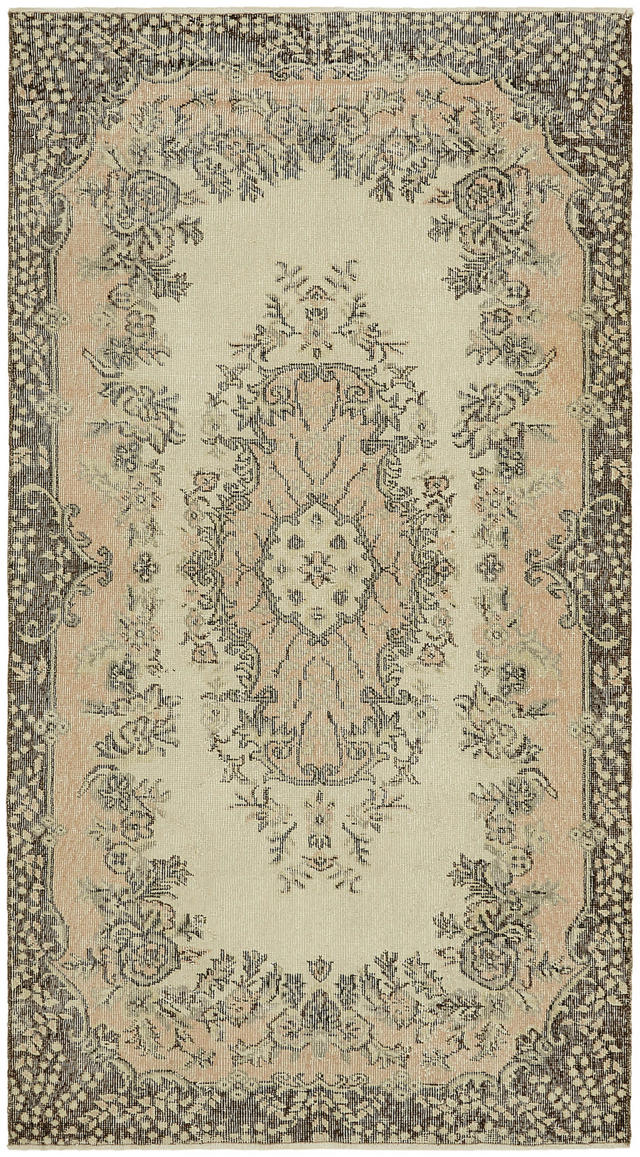Tavik Bej Pembe Madalyon Desenli Yün Vintage Halı 118x214 cm
