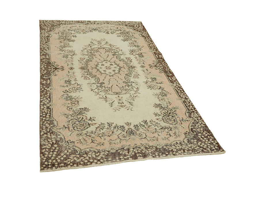 Tavik Bej Pembe Madalyon Desenli Yün Vintage Halı 118x214 cm – genel görünüm