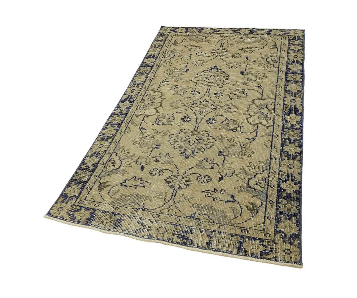 Tavik Bej Lacivert Çiçekli Klasik El Dokuma Halı 100x186 cm – doku yakın çekim
