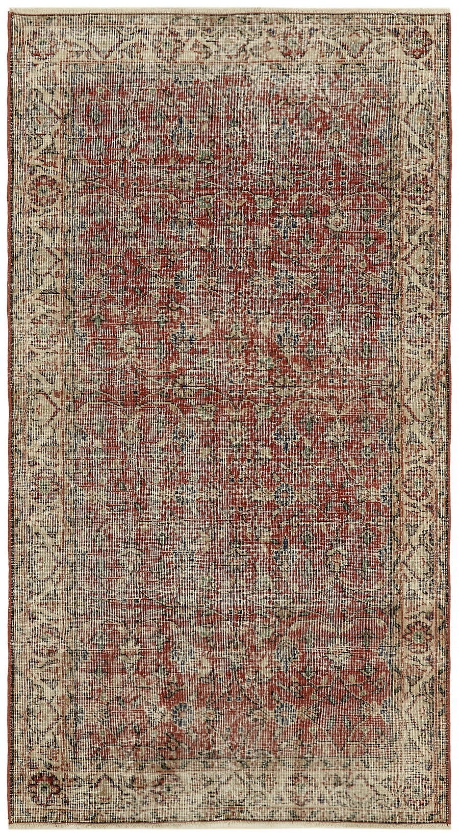Tavik Kırmızı Bej Çiçek Desenli Yün Pamuk El Dokuma Halı 116x208 cm