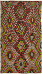 Kavro Anadolu El Dokuma Kırmızı Yeşil Baklava Desenli Kilim 182x319 cm