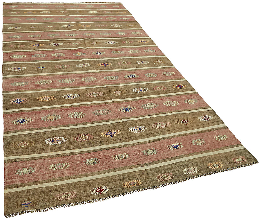 Kavro Anadolu Kilim Kahverengi Pembe Geometrik Desenli 167x305 cm – genel görünüm