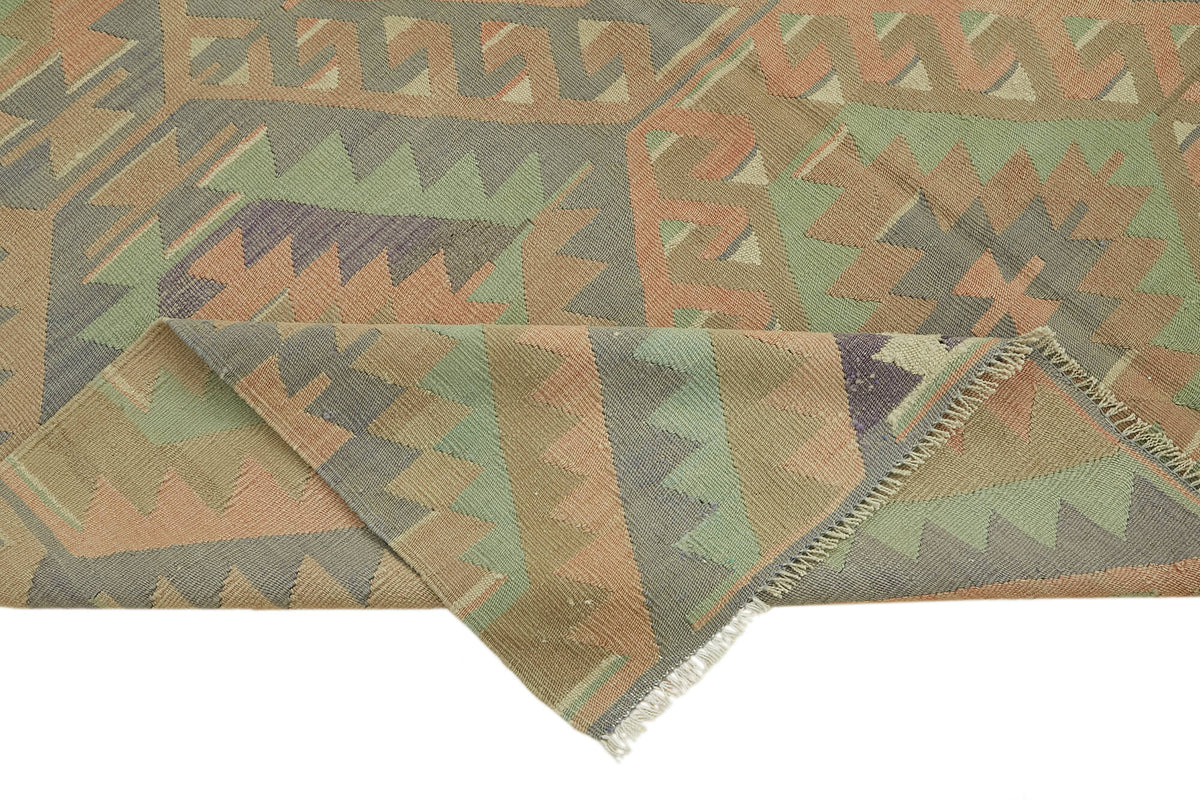 Kavro Yeşil Kahverengi Baklava Desenli Geometrik El Dokuma Kilim 183x322 cm – kenar detayı