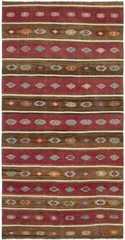 Kavro Anadolu Kilim Bordo Kahverengi Geometrik Kilim 162x305 cm 46014