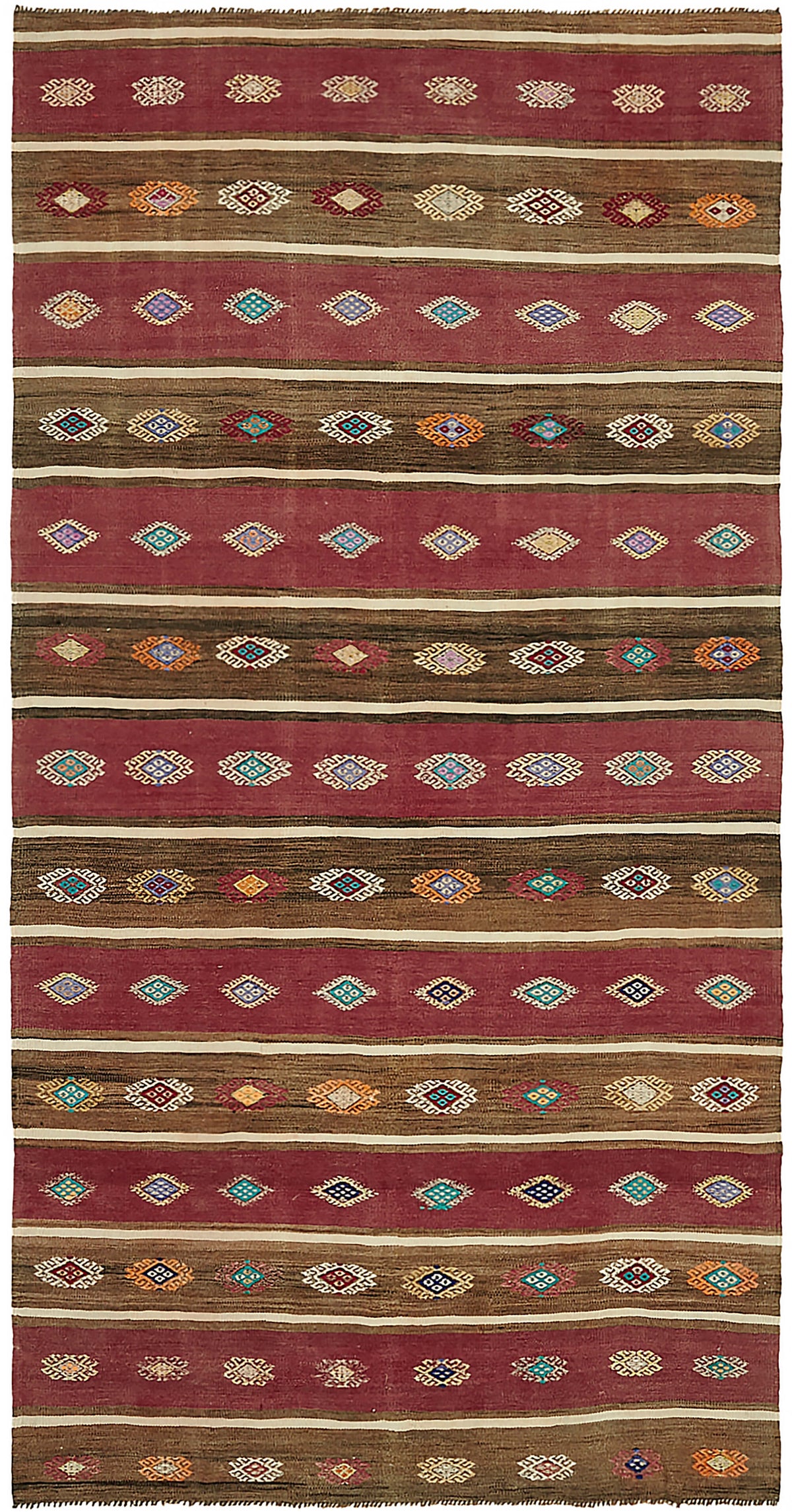 Kavro Anadolu Kilim Bordo Kahverengi Geometrik Kilim 162x305 cm 46014