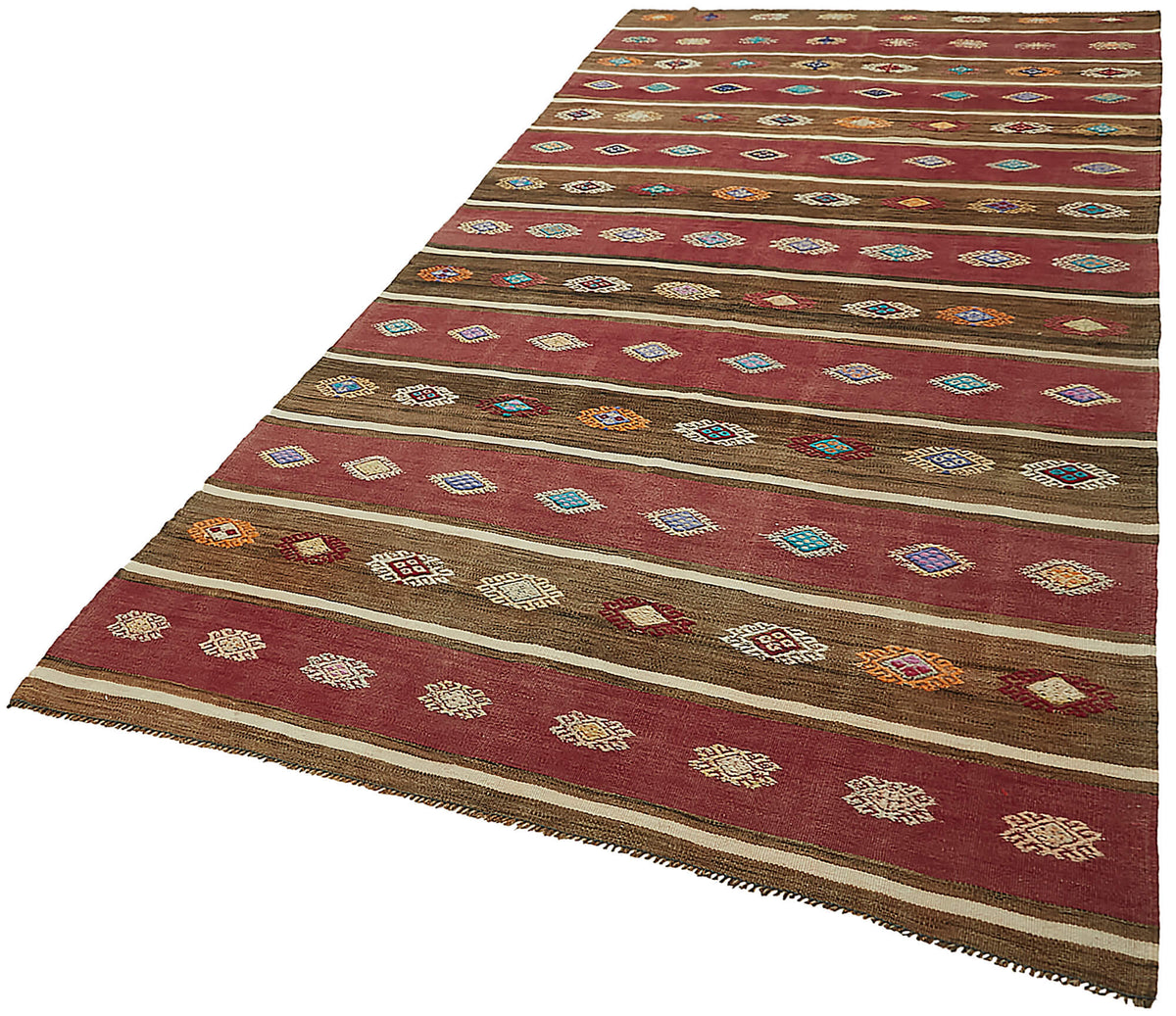 Kavro Anadolu Kilim Bordo Kahverengi Geometrik Kilim 162x305 cm 46014 – doku yakın çekim