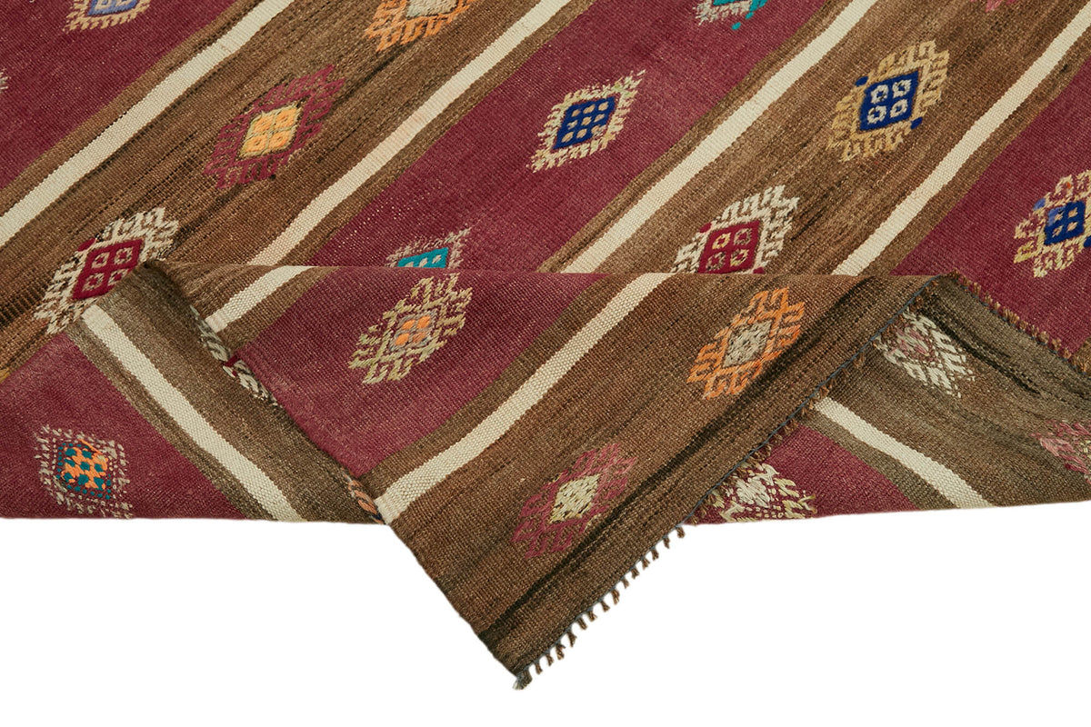 Kavro Anadolu Kilim Bordo Kahverengi Geometrik Kilim 162x305 cm 46014 – kenar detayı