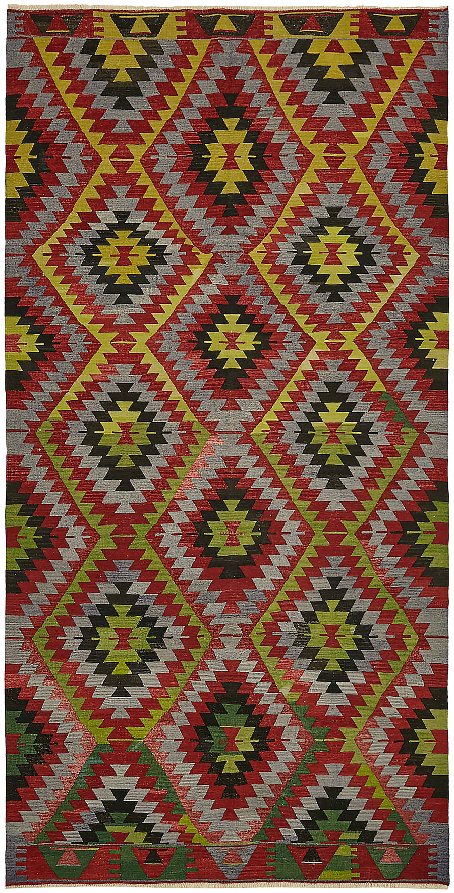 Kavro Baklava Desenli Kırmızı Sarı El Dokuma Kilim 181x351 cm