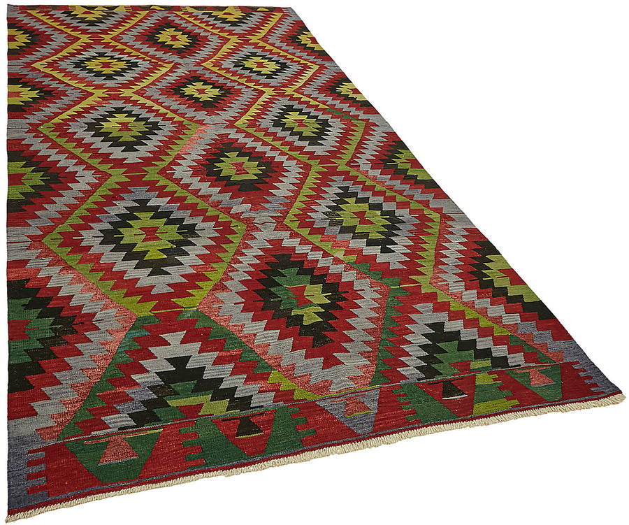 Kavro Baklava Desenli Kırmızı Sarı El Dokuma Kilim 181x351 cm – genel görünüm