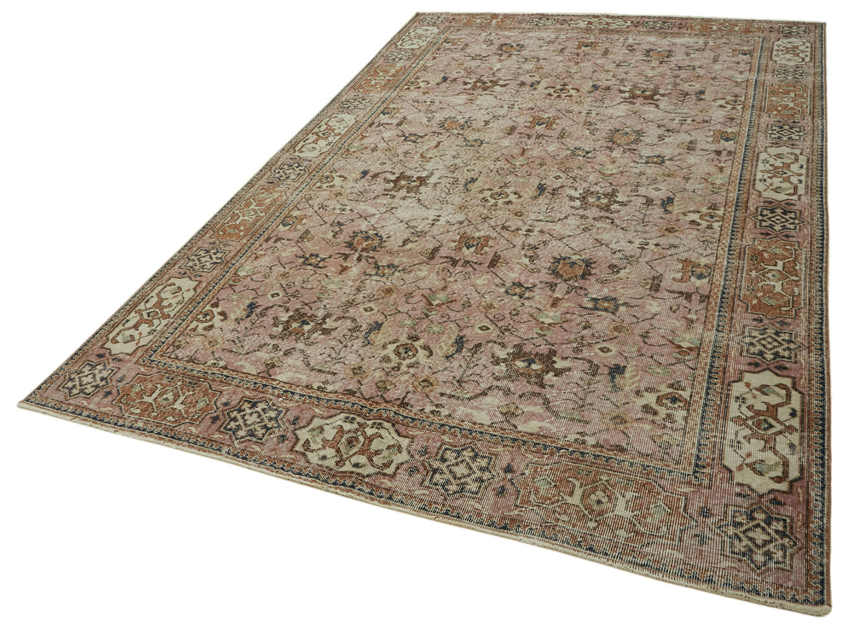 Tinra Vintage Pembe Halı Eskitme Madalyon Desenli 200x306 cm 46109 – doku yakın çekim