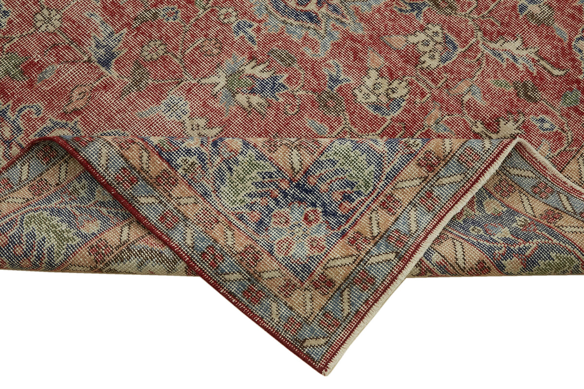 Tinra Vintage Kırmızı Lacivert Madalyon Desenli El Dokuma Halı 190x308 cm – kenar detayı