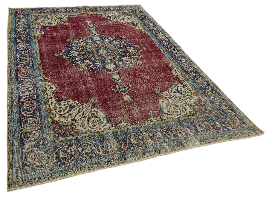 Tinra Bordo Eskitme Halı Lacivert ve Bej Tonlu 212x296 cm – genel görünüm
