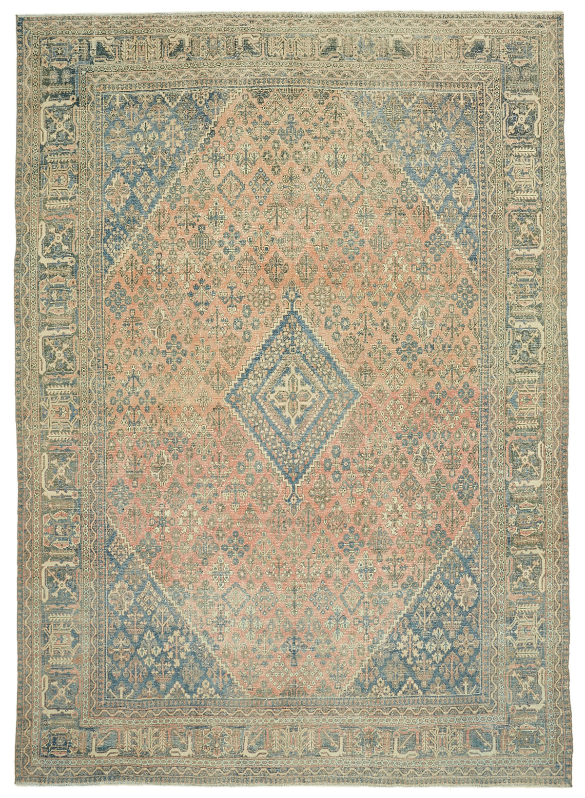 Rusvo Pembe Mavi Geometrik Desenli El Dokuma Halı 263x381 cm
