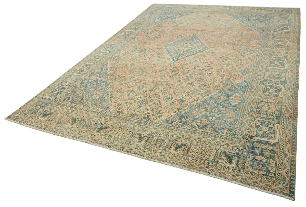 Rusvo Pembe Mavi Geometrik Desenli El Dokuma Halı 263x381 cm – doku yakın çekim