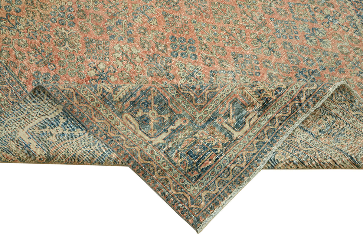 Rusvo Pembe Mavi Geometrik Desenli El Dokuma Halı 263x381 cm – kenar detayı