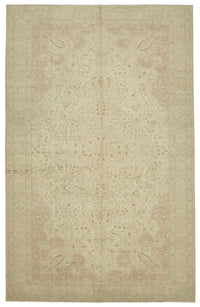 Rusvo Madalyon Desenli Bej Pembe Vintage El Dokuma Halı 254x397 cm