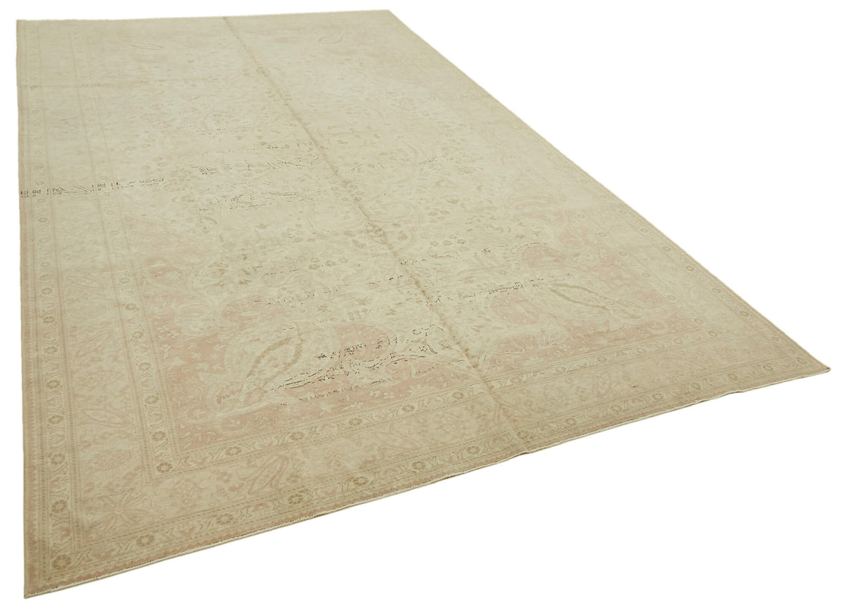 Rusvo Madalyon Desenli Bej Pembe Vintage El Dokuma Halı 254x397 cm – genel görünüm