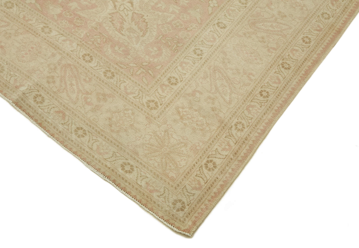 Rusvo Madalyon Desenli Bej Pembe Vintage El Dokuma Halı 254x397 cm – detay görünümü