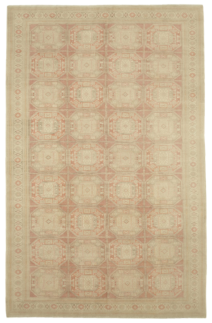 Rusvo Beige Pink Geometric Pattern Wool Vintage Rug 243x380 cm