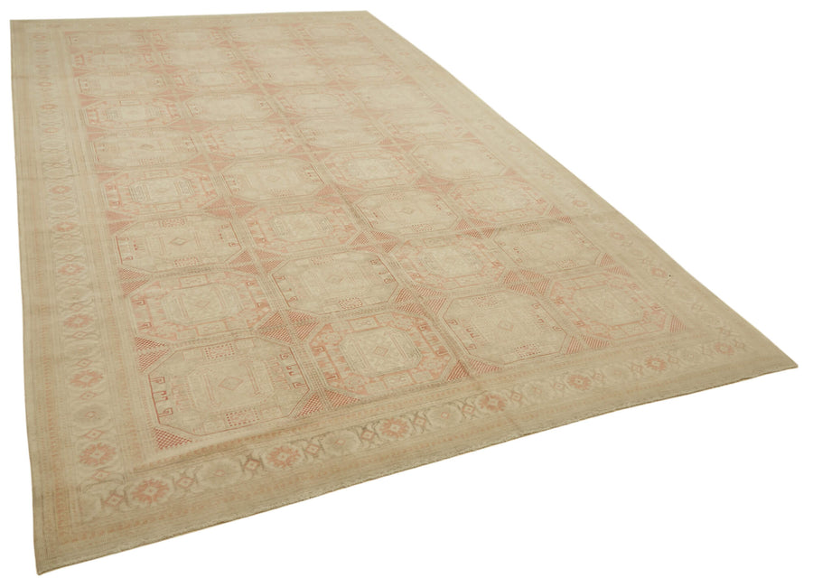Rusvo Beige Pink Geometric Pattern Wool Vintage Rug 243x380 cm – overall view