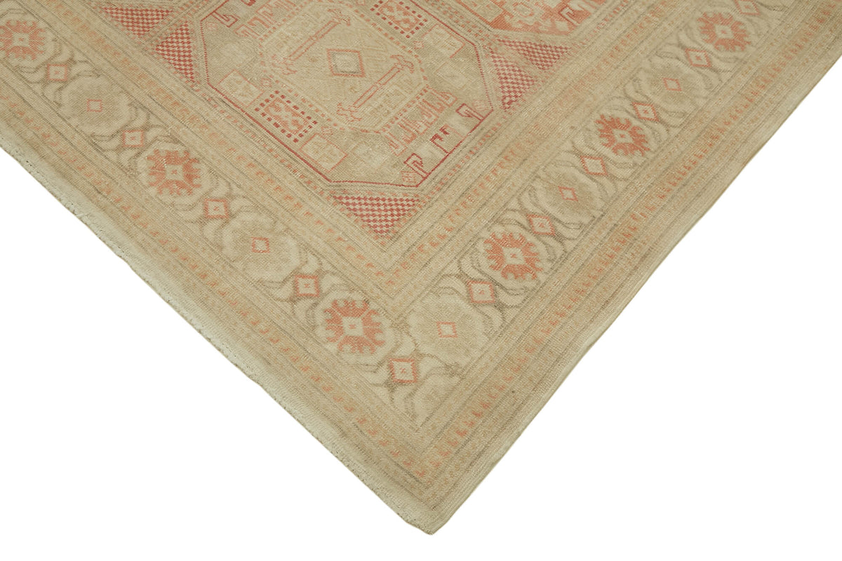 Rusvo Bej Pembe Geometrik Desenli Yün Vintage Halı 243x380 cm – detay görünümü