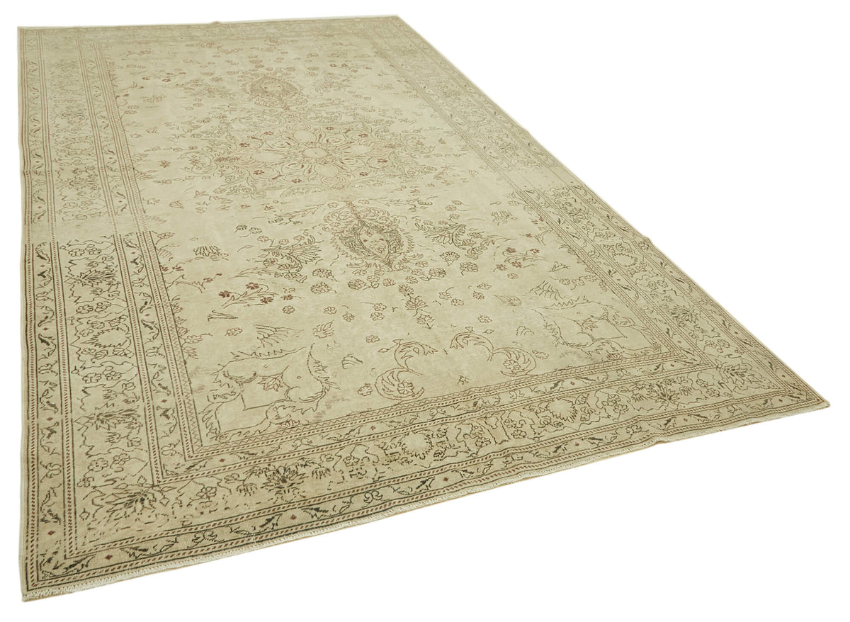 Rusvo Bej ve Kahverengi Çiçekli Yün Vintage Halı 231x369 cm – genel görünüm