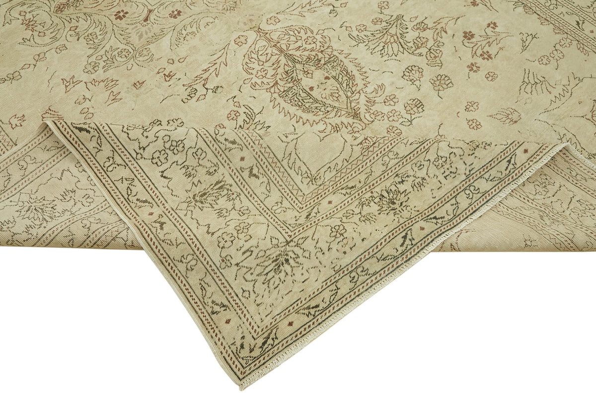Rusvo Bej ve Kahverengi Çiçekli Yün Vintage Halı 231x369 cm – kenar detayı