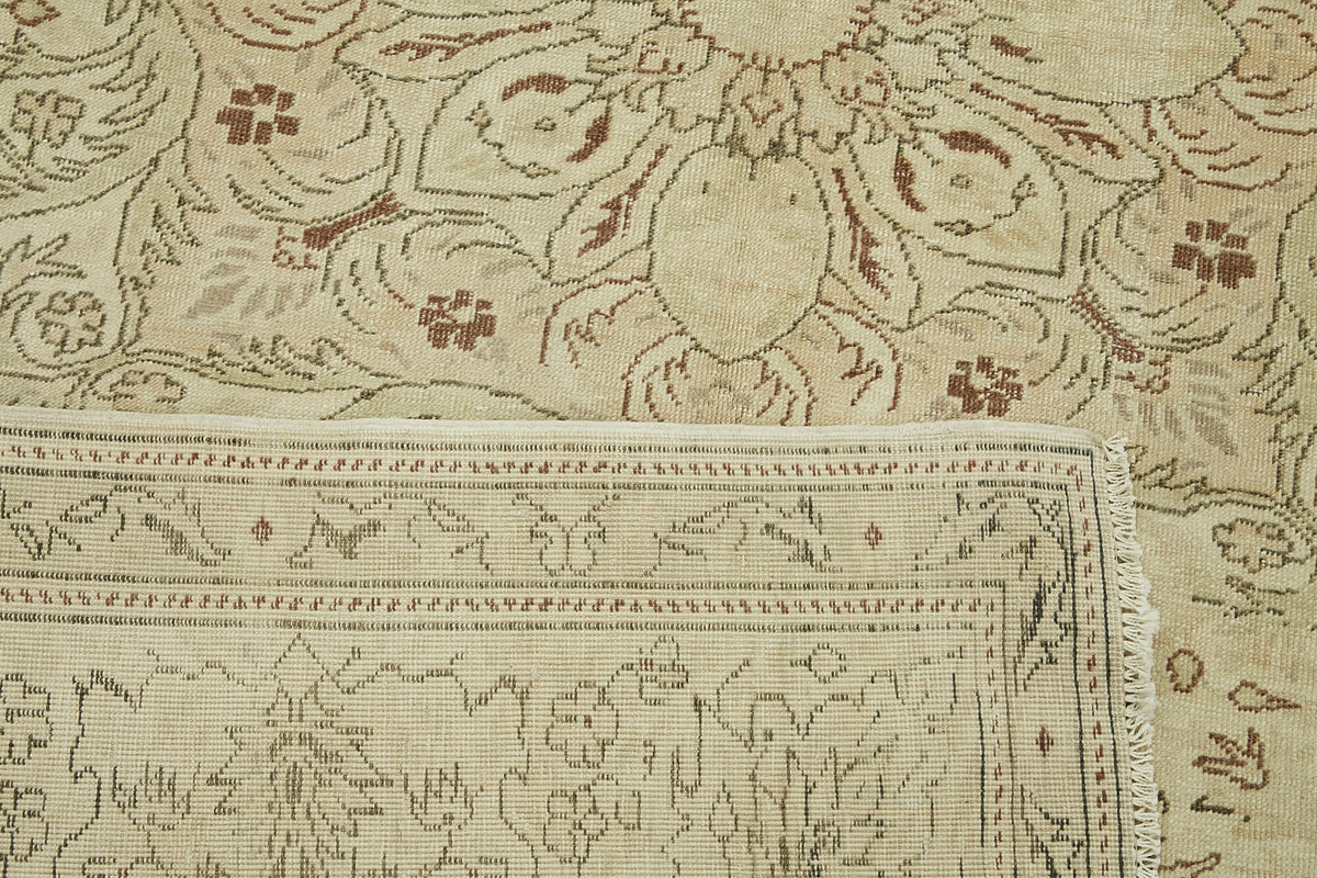 Rusvo Bej ve Kahverengi Çiçekli Yün Vintage Halı 231x369 cm – arka yüz görünümü