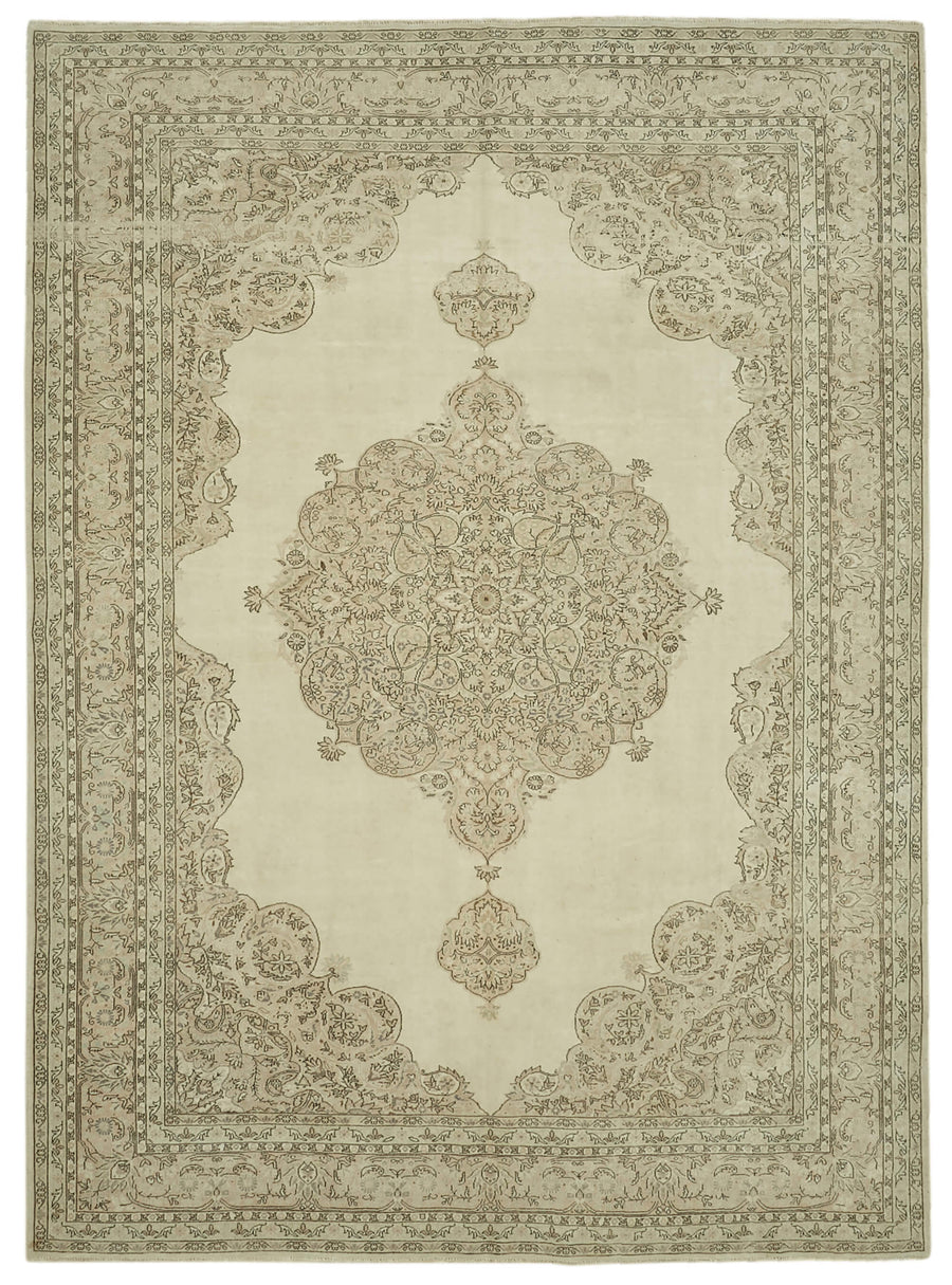 Rusvo Bej Kahverengi Madalyon Desenli Vintage El Dokuma Halı 262x360 cm