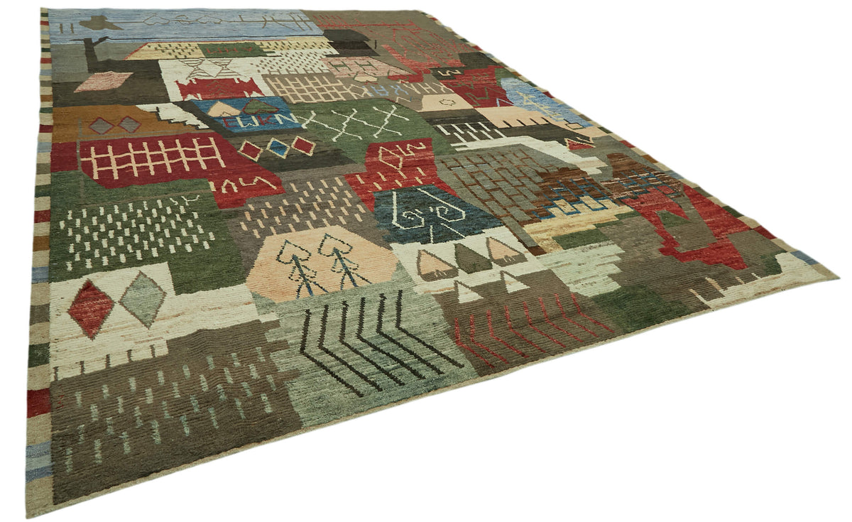 Dromar Geometrik Desenli Kahverengi Zeminli Modern Halı 303x420 cm – genel görünüm