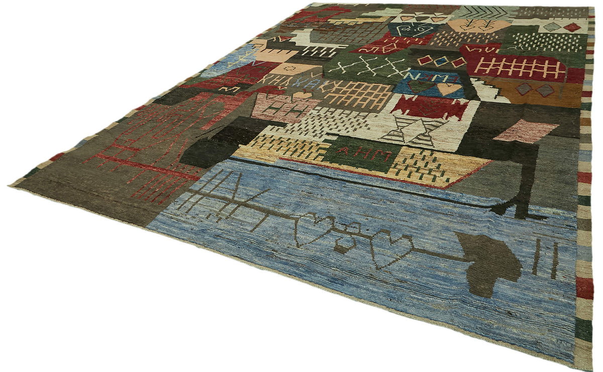 Dromar Geometrik Desenli Kahverengi Zeminli Modern Halı 303x420 cm – doku yakın çekim